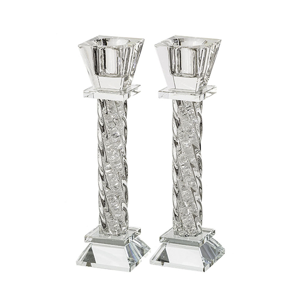 ART Judaica Elegant Crystal Candlesticks 15.5cm- With Decorative Stones