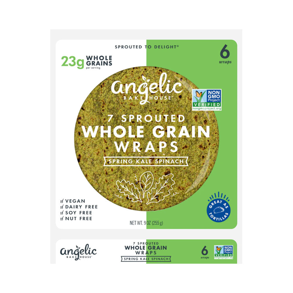 Angelic BakeHouse 7 Sprouted Whole Grain Wraps Spring Kale Spinach 9 oz