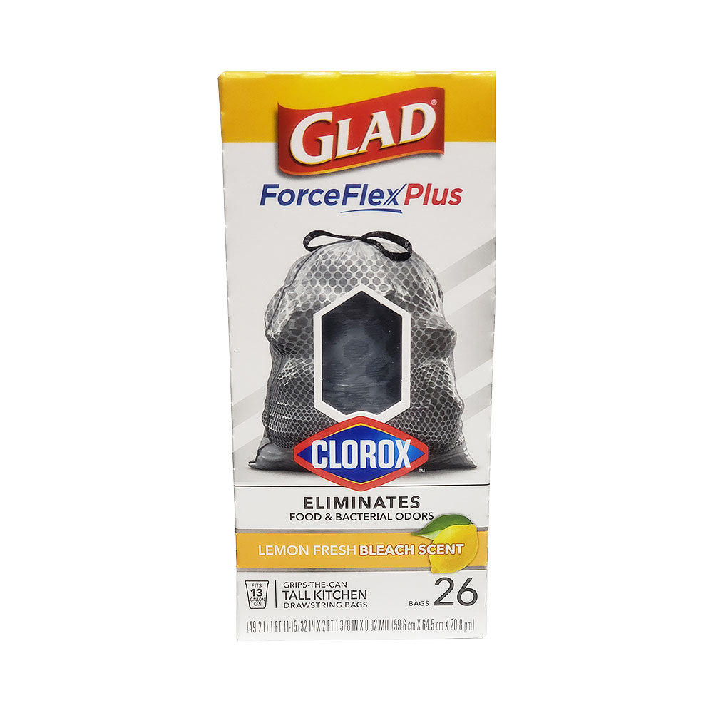 Glad Force Plus Clorox Lemon Fresh Bleach Scent Tall Kitchen Bags 13 Gallons 26 pk
