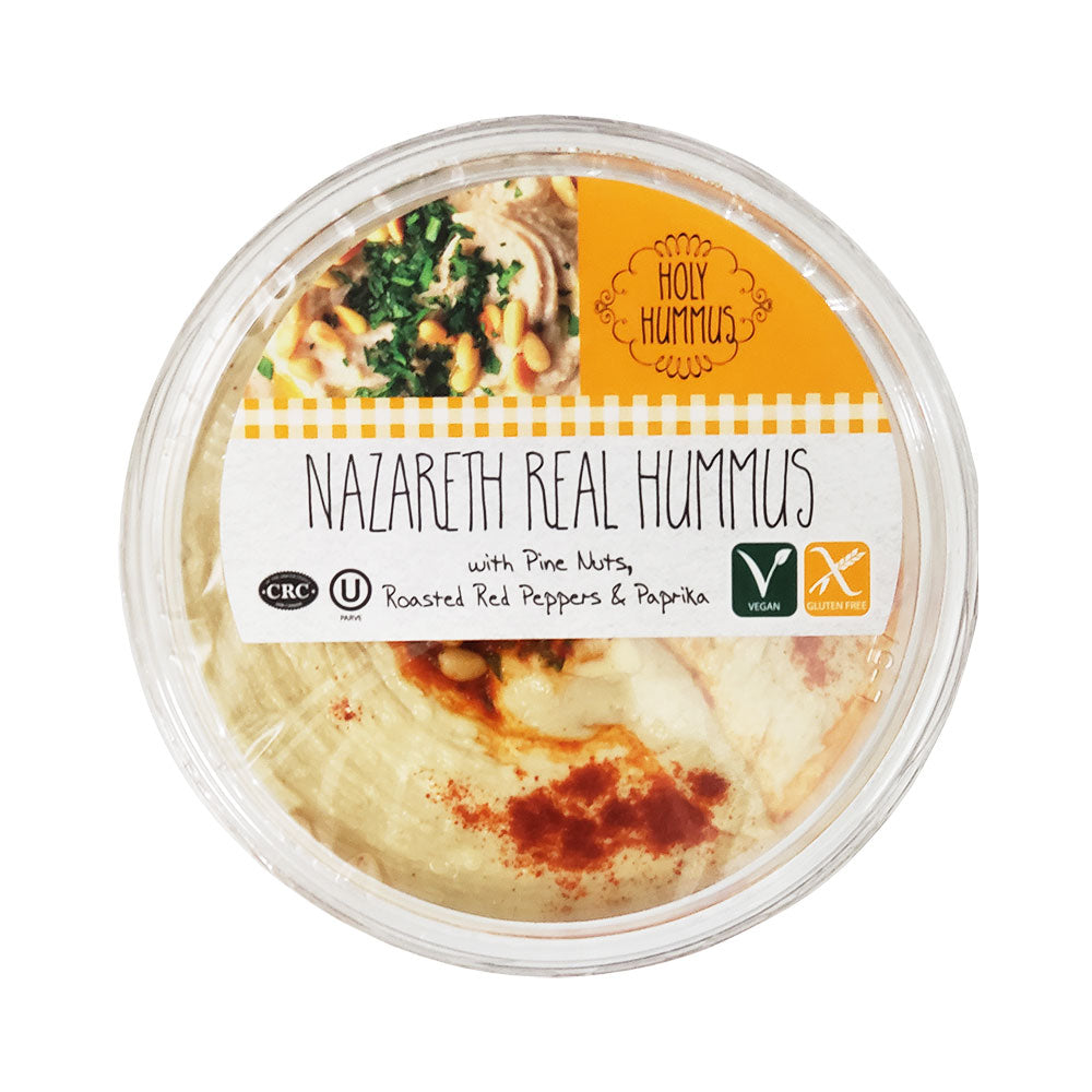 Holy Hummus Nazareth Real Hummus With Pine Nuts Roasted Peppers And Paprika 10 oz