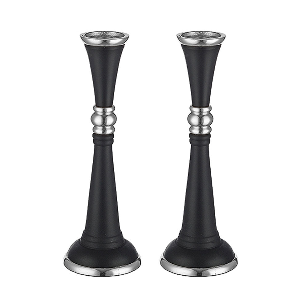 ART Judaica Aluminum Candlesticks 23cm - Black and Silver