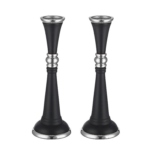 ART Judaica Aluminum Candlesticks 23cm - Black and Silver