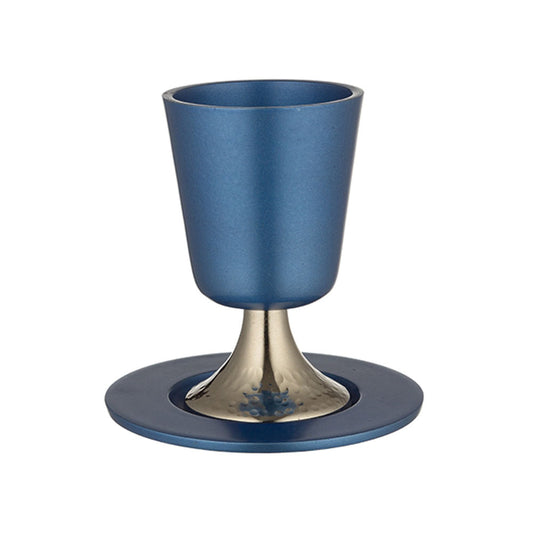 ART Judaica Aluminum Kiddush Cup 11 cm with Saucer - Blue