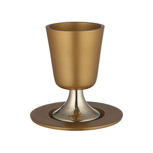 ART Judaica Aluminum Kiddush Cup 11 cm with Saucer - Gold