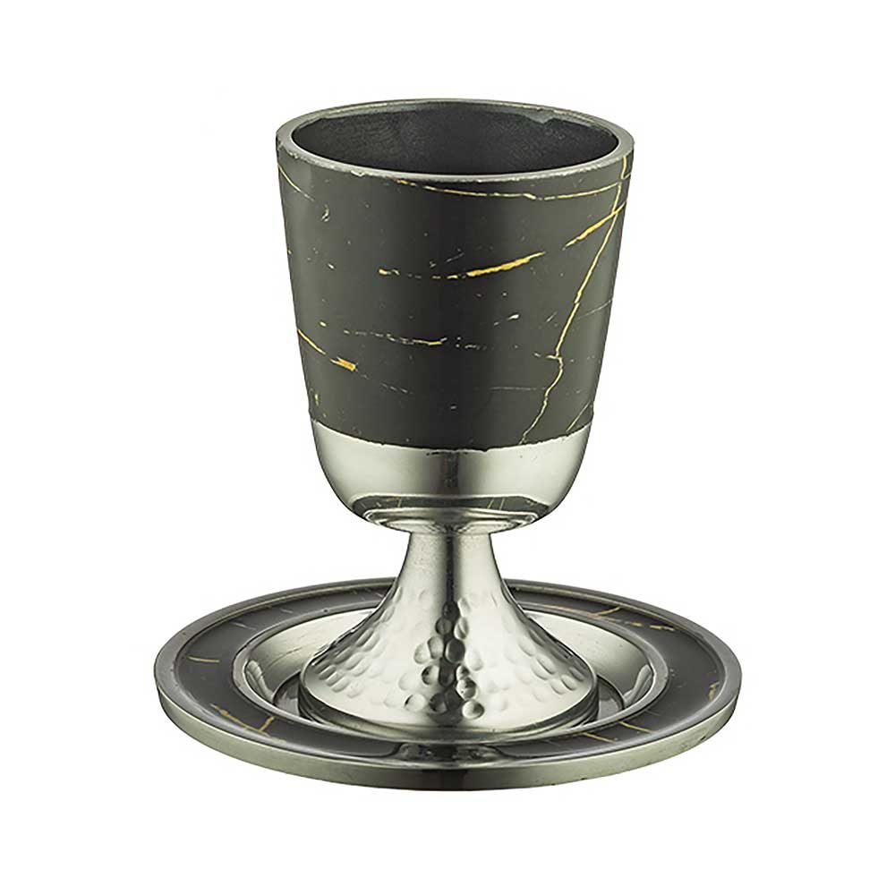 ART Judaica  Aluminum Kiddush Cup 11 cm with Saucer - Marble