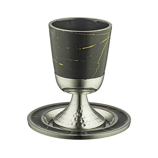 ART Judaica  Aluminum Kiddush Cup 11 cm with Saucer - Marble