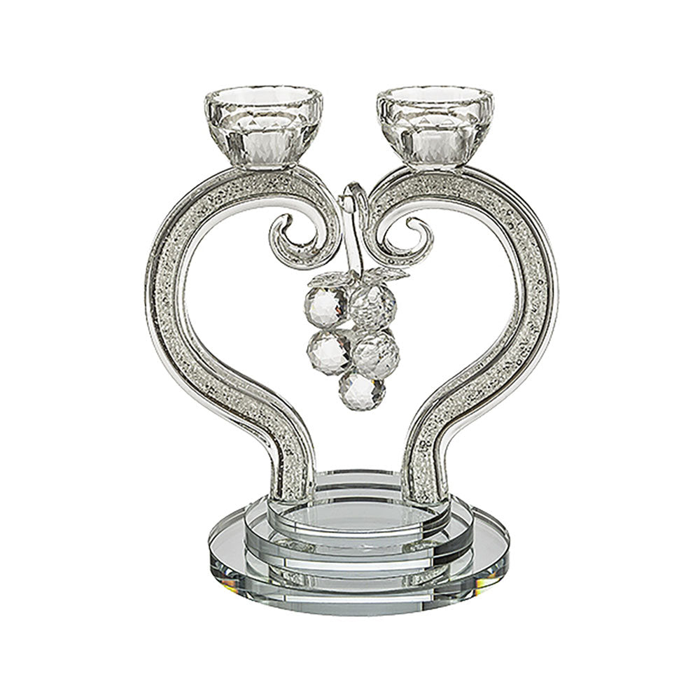 ART Judaica Crystal Heart Shaped Candlesticks White Stones 21 Cm