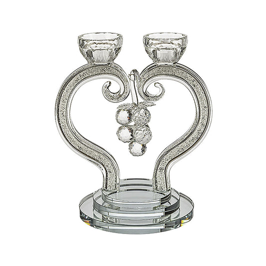 ART Judaica Crystal Heart Shaped Candlesticks White Stones 21 Cm