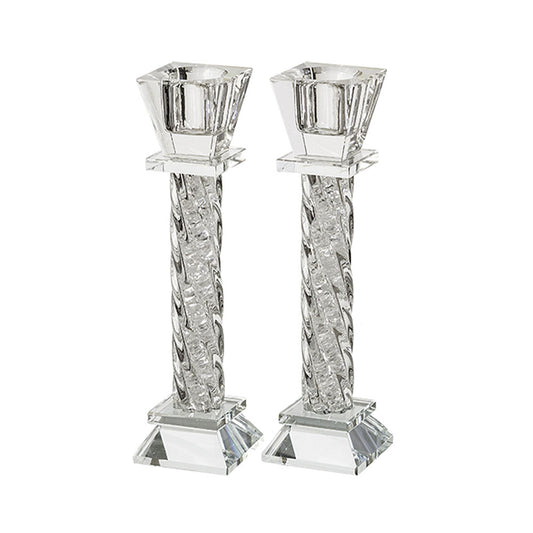 ART Judaica Elegant Crystal Candlesticks 15.5cm- With Decorative Stones