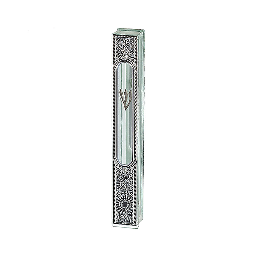 ART Judaica Glass Mezuzah with Metal Plaque 15 cm