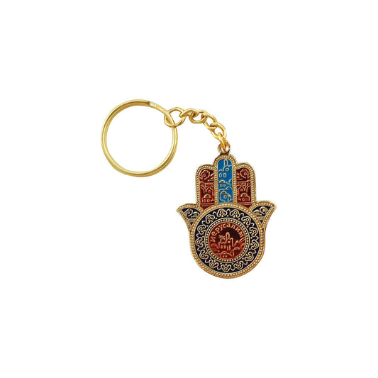 ART Judaica Key Chain Hamsa "jerusalem" With Prayer For Traveller 5x3.5cm - Russian