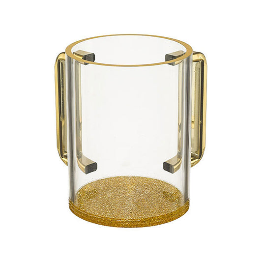 ART Judaica Perspex Clear Washing Cup 13 cm - Gold Glitter and Gold Handles