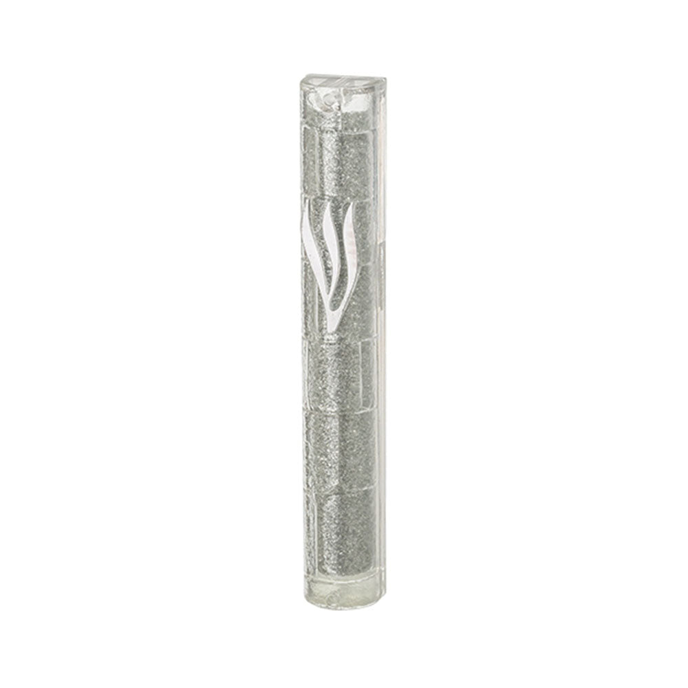ART Judaica  Plastic Glitter Transparent Mezuzah 15 cm with Rubber Cork- Crown