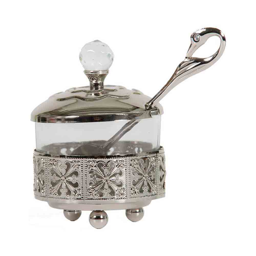 Art Judaica Silvered Filigree Honey Dish, 10cm