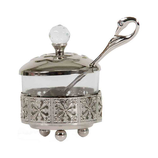 Art Judaica Silvered Filigree Honey Dish, 10cm