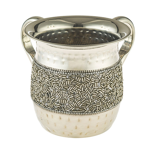 ART Judaica Stainless Steel Washing Cup With Silve Stones