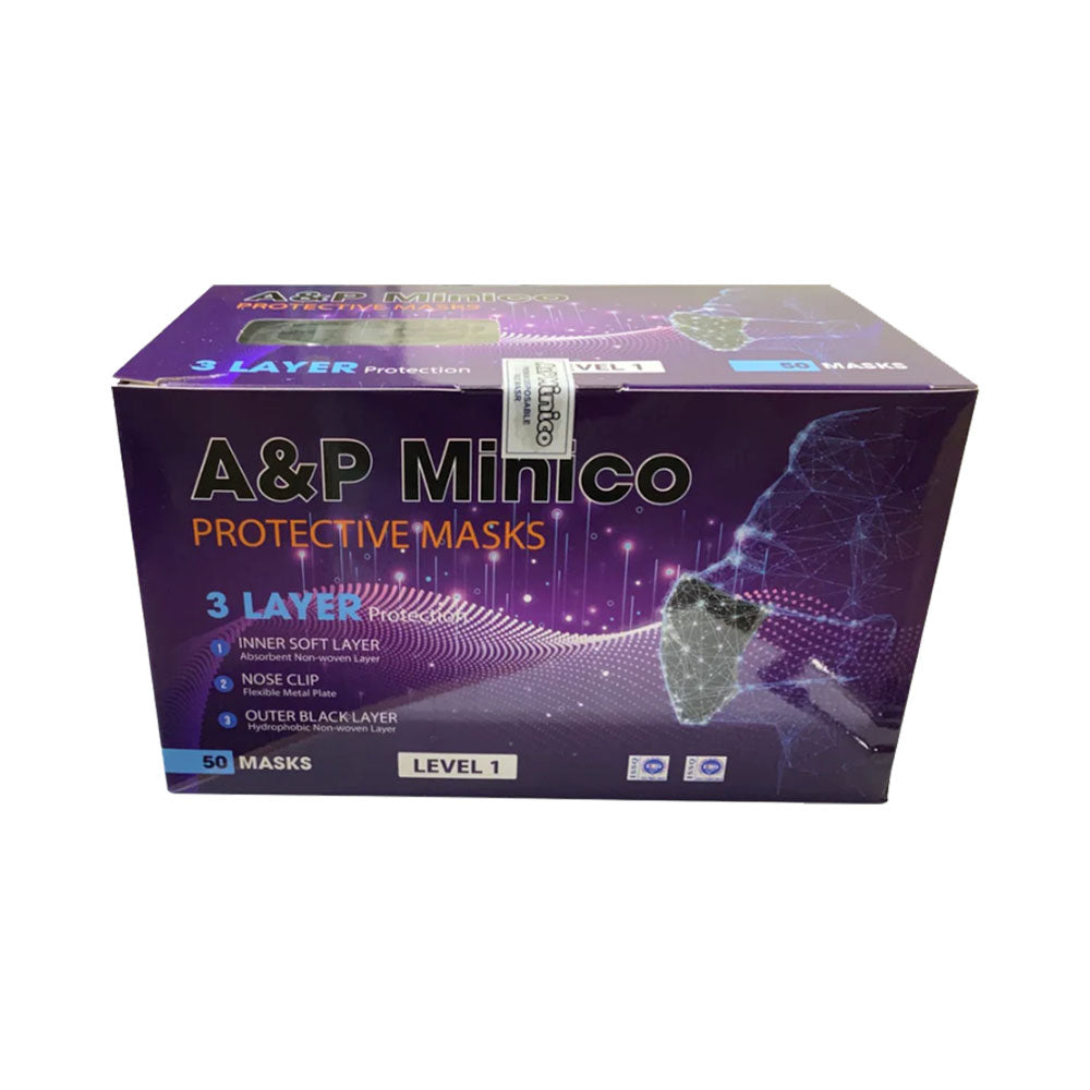 A &amp; P Black Minico Protective Mask 50 pcs