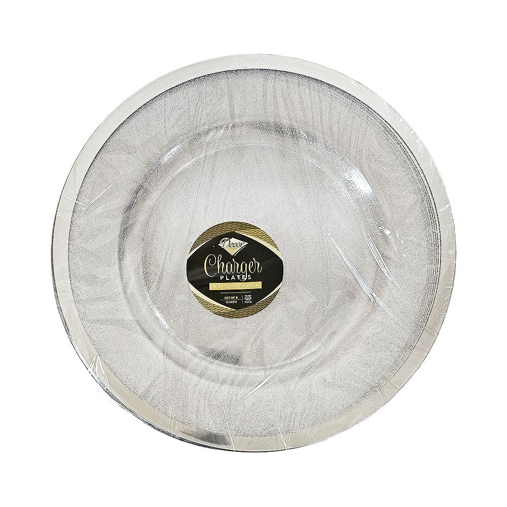 Decor Charger Silver Glitter Plates 8 pk