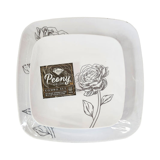 Decor Peony Collection Black &amp; White Dinner &amp; Salad Plates 32 pk