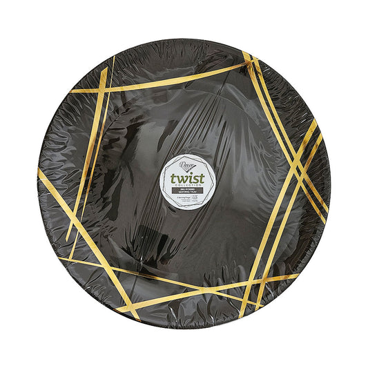 Decor Twist Collection Big Round Serving Tray Black &amp; Gold  2pk