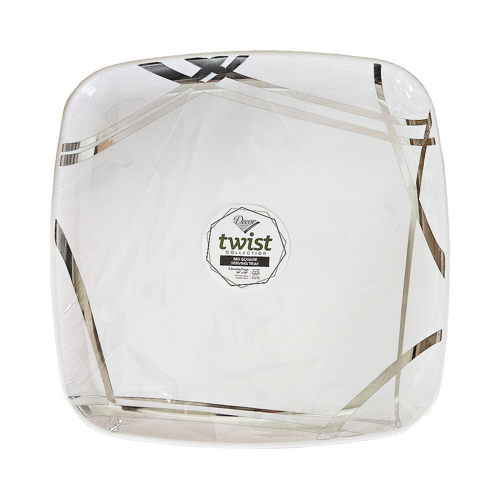 Decor Twist Collection Big Square Service Tray White &amp; Silver 2 pk