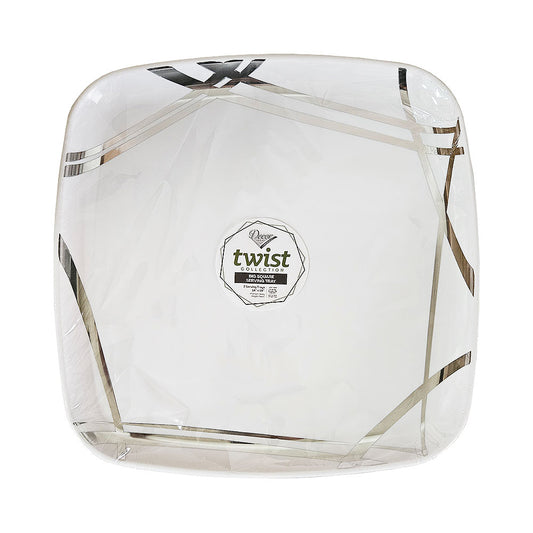 Decor Twist Collection Big Square Service Tray White &amp; Silver 2 pk