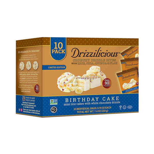 Drizzilicious Birthday Cake 10 Mini Rice Cakes With Chocolaty Drizzle  7.4 oz