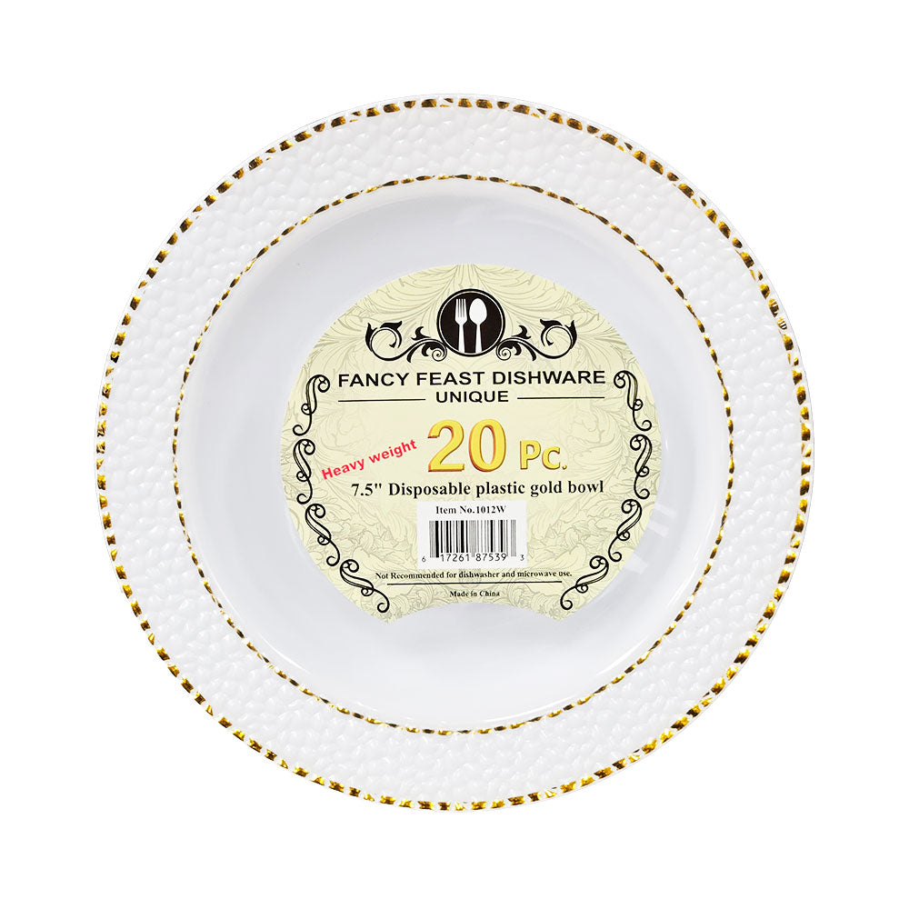 Fancy Feast 7.5" Disposable Plastic Gold Rim Bowls 20ps