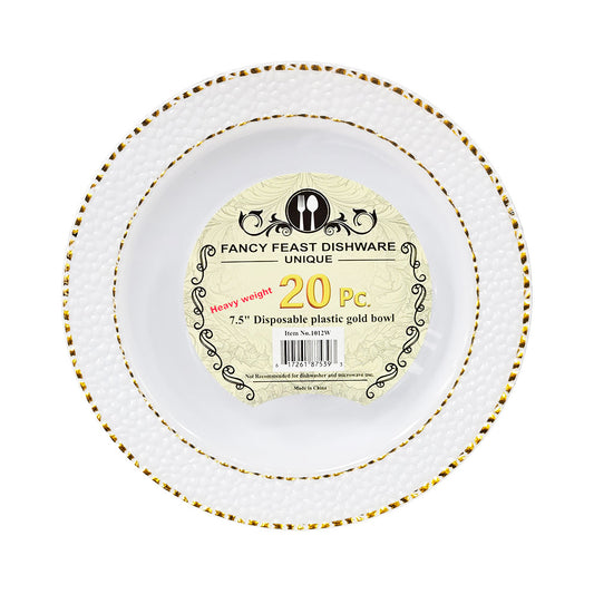 Fancy Feast 7.5" Disposable Plastic Gold Rim Bowls 20ps