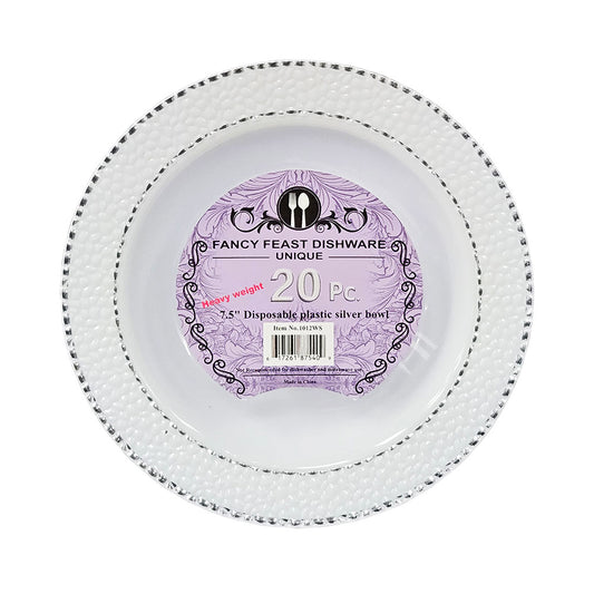Fancy Feast 7.5" Disposable Plastic Silver Rim Bowls 20ps