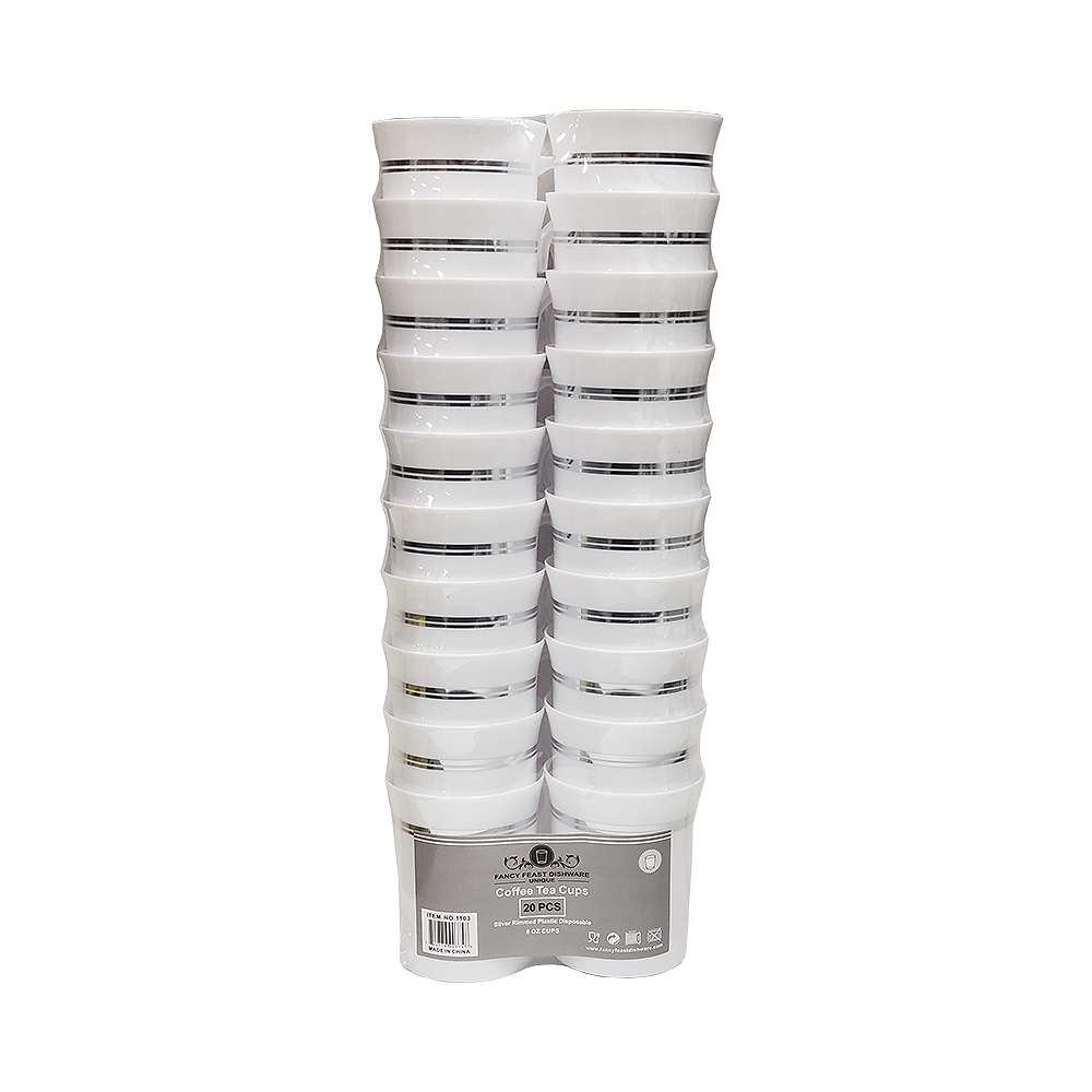 Fancy Feast Dishware Disposable  Coffee Tea  Cups Silver 20 pcs