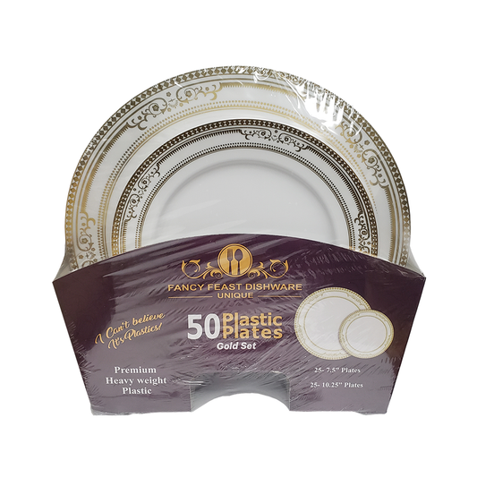 Fancy Feast Dishware Gold Plastic Plates 50 pcs