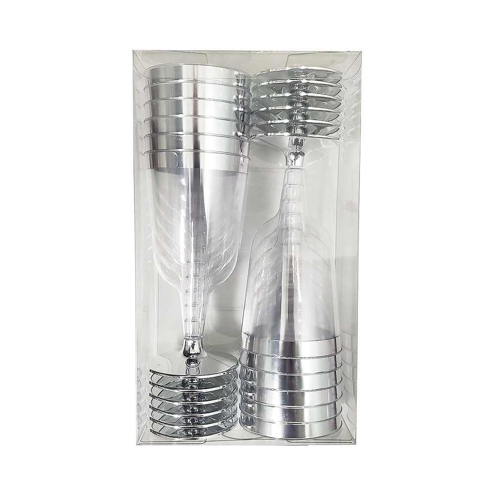 Fancy Feast Dishware Silver Plastic Wine Disposable Glasses 12 pk