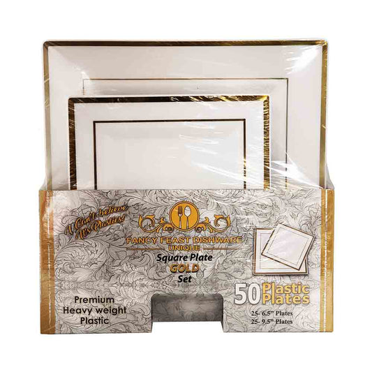 Fancy Feast Dishware Square Plate Gold Set 50 ct