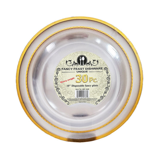 Fancy Feast Dishware Clear 10" Gold Rims Plastic Plates 30 pk
