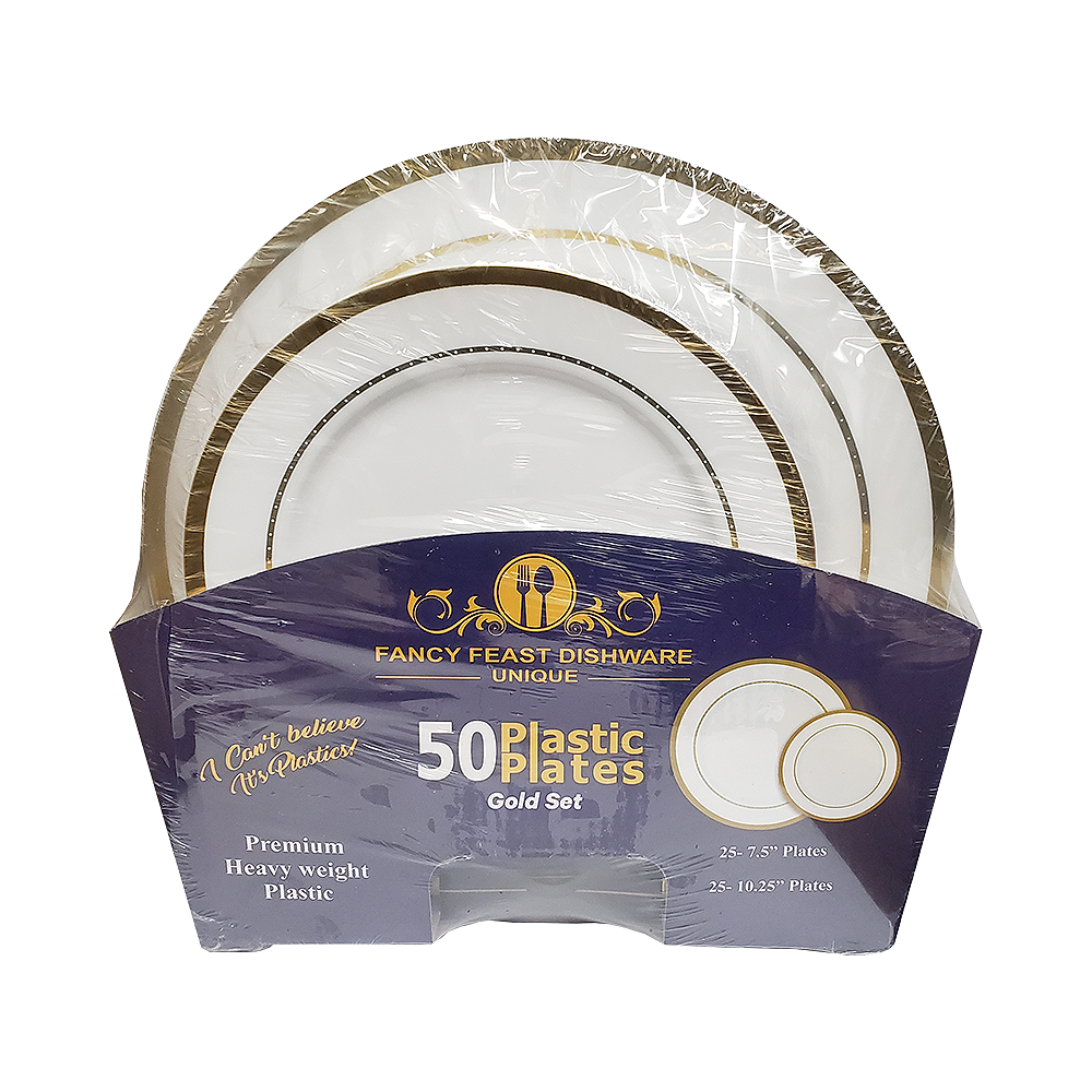 Fancy Feast Gold Plastic Plates 50 pcs