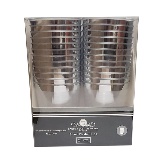 Fancy Feast Dishware Silver Rimmed plastic cups 24 pk
