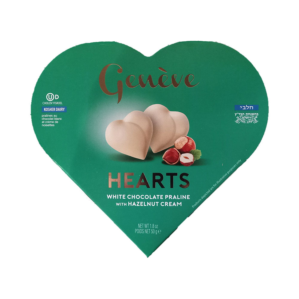 Geneve White Chocolate Hearts With Hazelnut Filling 1.76 oz