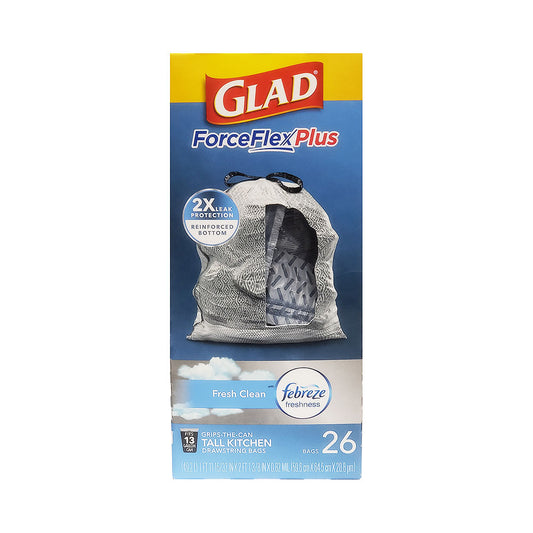 Glad Force Flex Plus Fresh Clean Febreze Tall Kitchen Bags 13 Gallon 26 pk