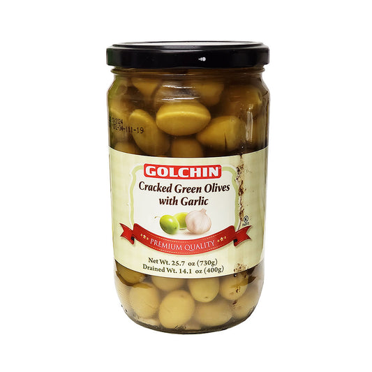 Golchin Green Cracked Olives With Garlic 14.1 oz