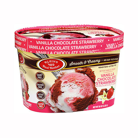 Klein's Vanilla Chocolate Strawberry Parve Ice Cream 56 oz