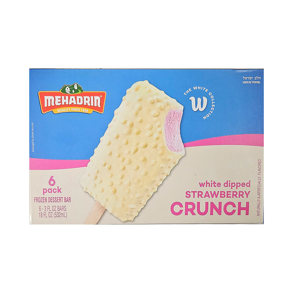 Mehadrin White Dipped Strawberry Crunch Ice Cream Bars 18 oz