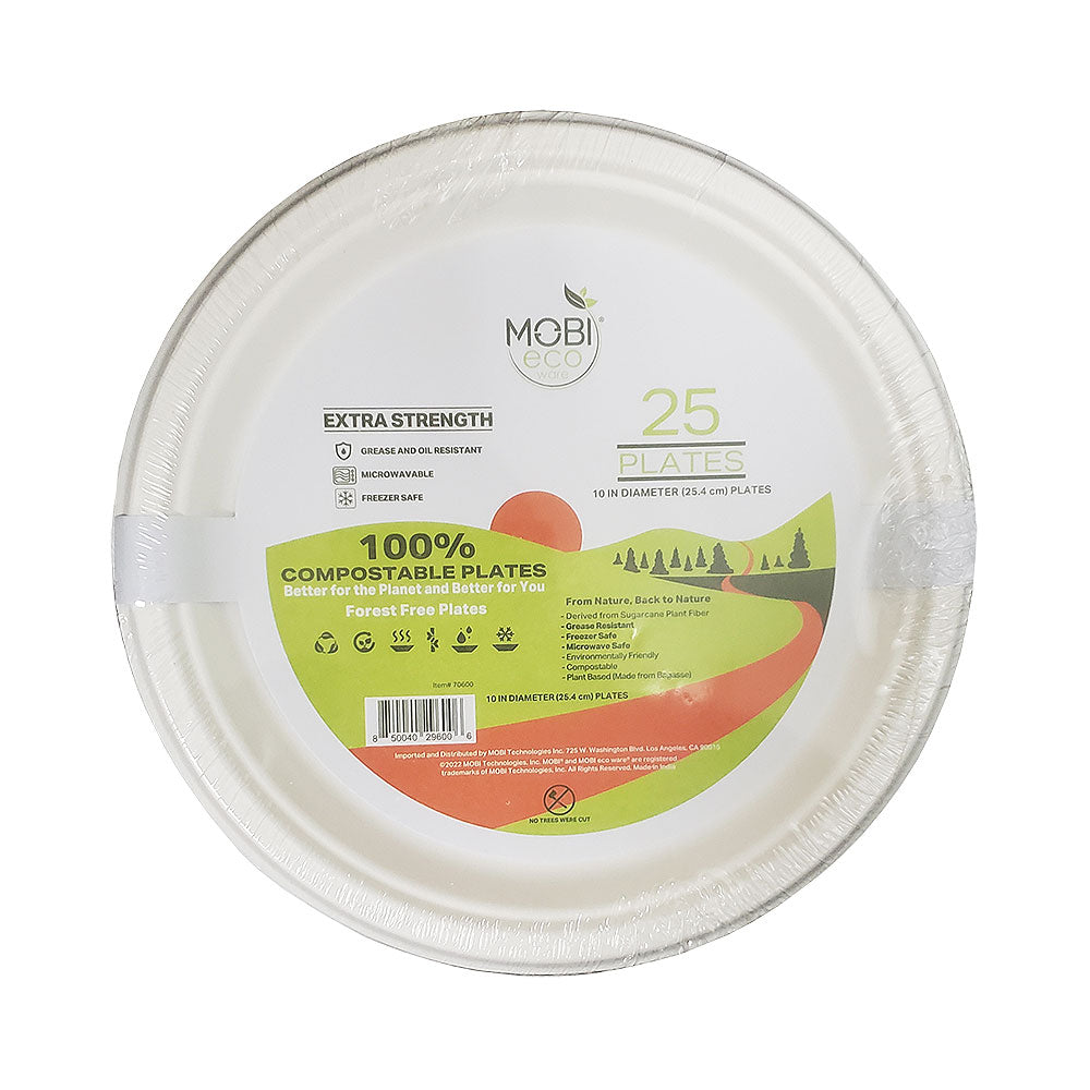 Mobi Eco Ware 100% Compostable Disposable Plates 25 pk