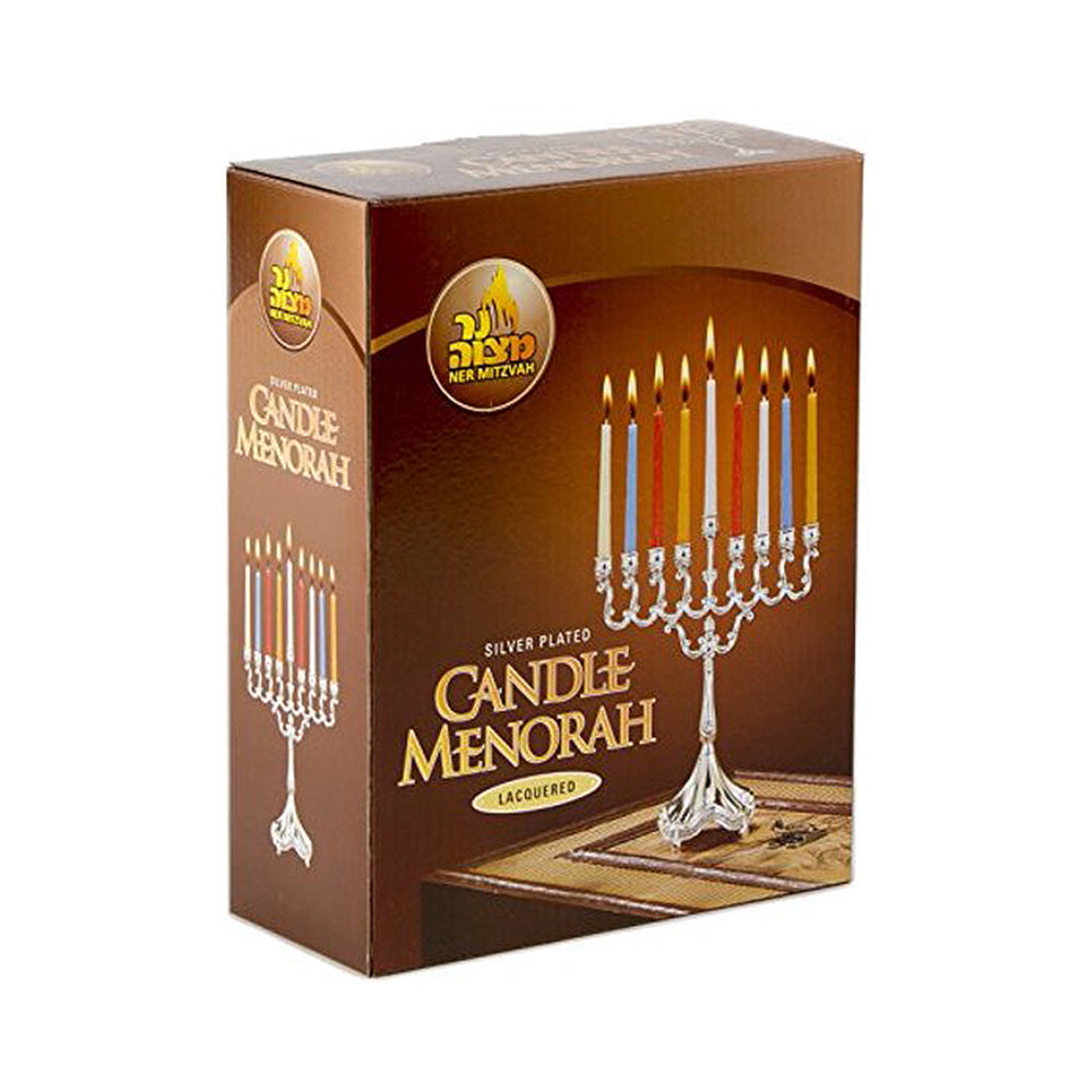 Ner Mitzva Candle Menorah Silver Plated 8"