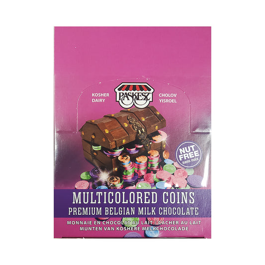 Paskesz 24 Multicolored Coins Premium Belgian Milk Chocolate Dairy 12 oz