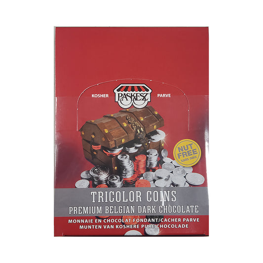 Paskesz 24 Tricolor Coins Premium Belgian Dark Chocolate Parve