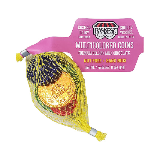 Paskesz Multicolored Coins Premium Belgian Milk Chocolate Dairy 0.5 oz