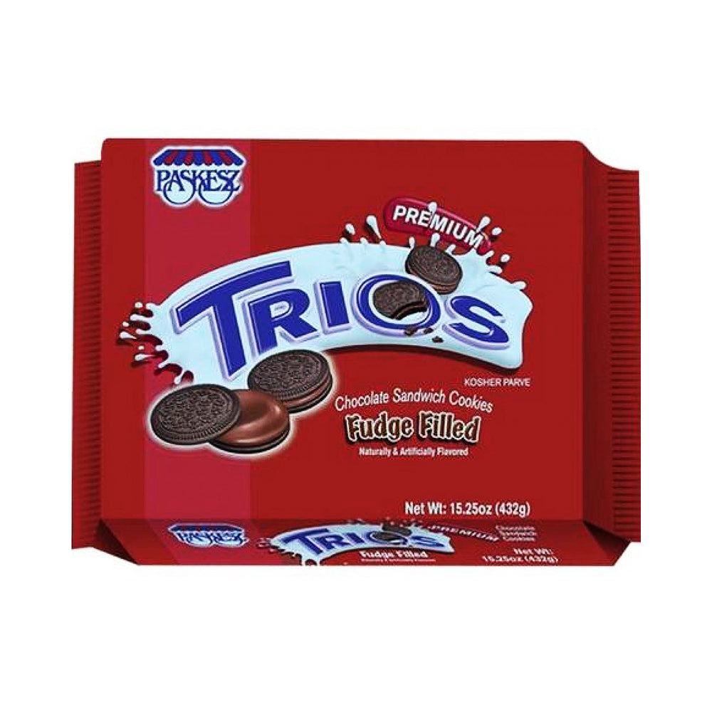 Paskesz Trios Chocolate Sandwich Cookies Fudge Filled 15.25 oz