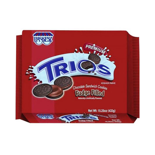Paskesz Trios Chocolate Sandwich Cookies Fudge Filled 15.25 oz
