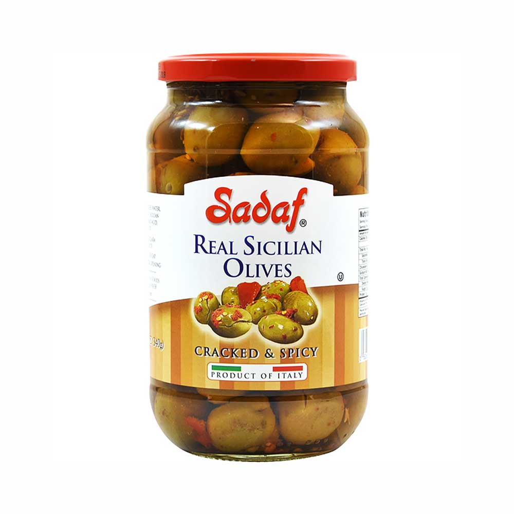 Sadaf Cracked &amp; Spicy Real Sicilian Olives 12 oz